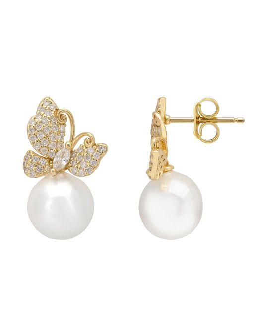 Latelita London Metallic Butterfly Drop Earrings Pearl