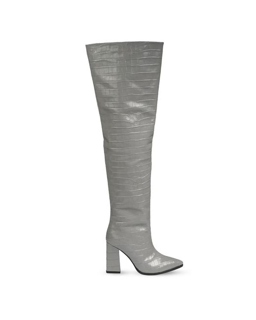 Rosamund Muir London Gray Roma Crocodile Print Over Knee Boots