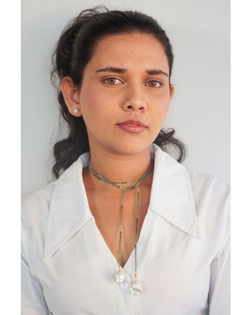 The Link Between Black Aurora Baroque Drop Emerald Open Ended Necklace Lariat