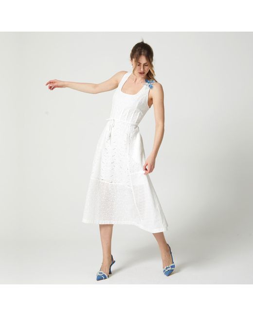 Lalipop Design White Scoop Neckline Broderie Anglaise Cotton Dress