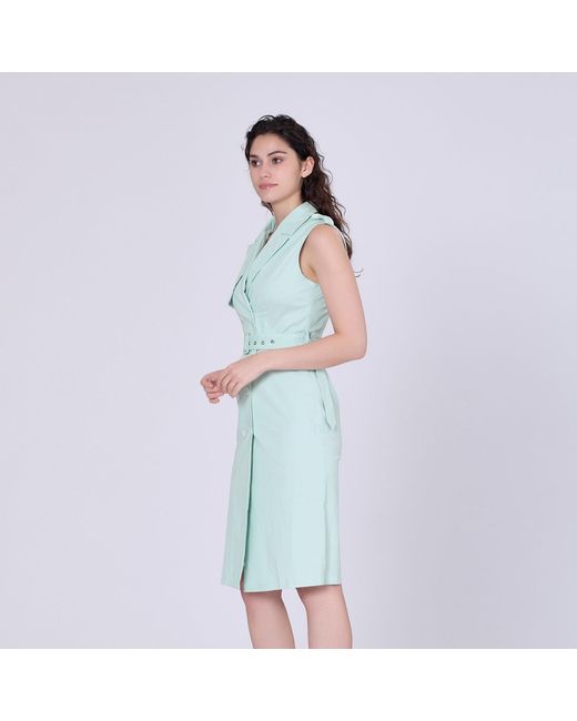 Smart and Joy Blue Double Breasted Trench Style Sleeveless Dress