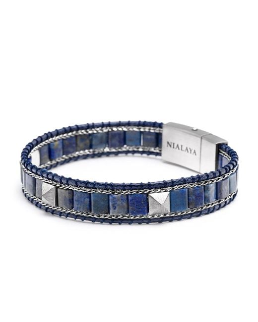 Nialaya Blue Lapis Stud Bracelet for men