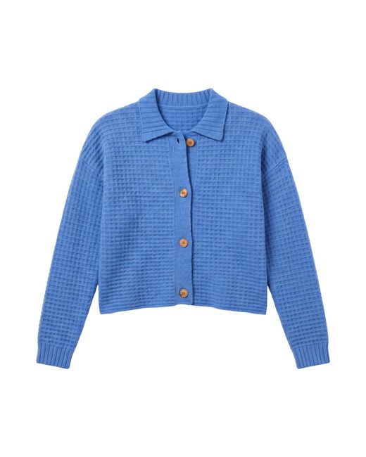 Brodie Cashmere Blue Ottoman Open Stitch Polo Cashmere Cardigan