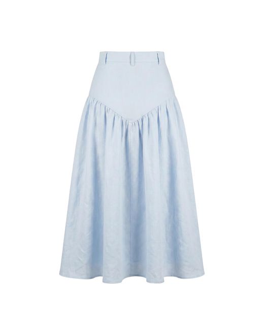 GUILLAUME ALEXANDRE Blue Adjustable Length Linen Midi Skirt
