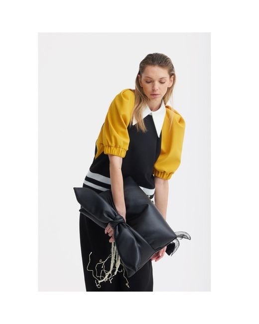 Julia Allert Black Bow-Detail Faux Leather Clutch