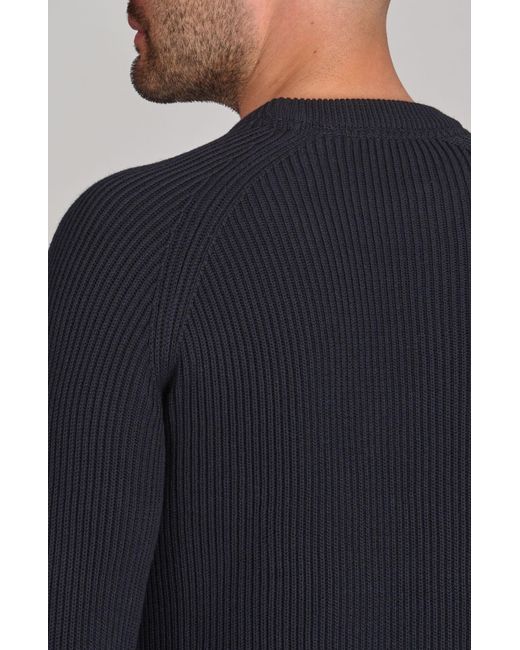 Paul James Knitwear Blue Midweight Cotton Logan Ribbed Crew Neck Jumper for men