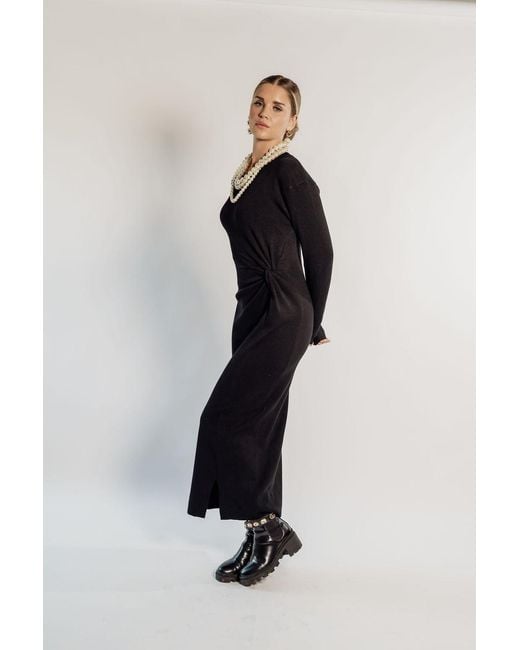 Rave on Trend Black Knot Detail Knitted Maxi Dress