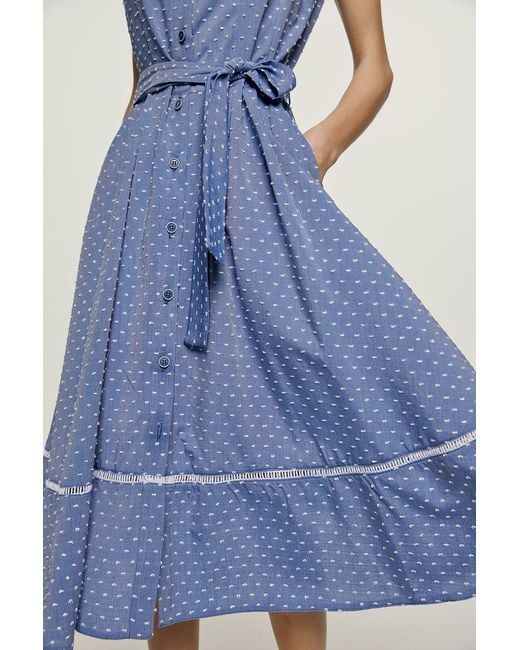Conquista Blue Polka Dot Button Detail Dress