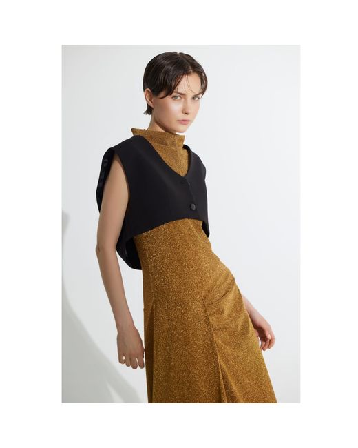 Julia Allert Brown Evening Metallic Knit Sleeveless Long Dress