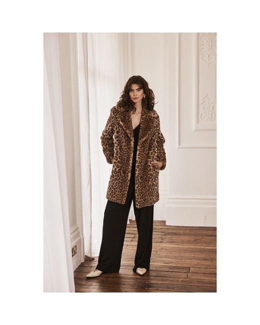 ISSY LONDON Brown Neutrals / Loretta Longline Luxe Faux Fur Coat Leopard