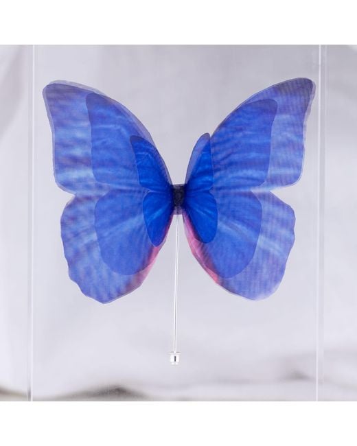 Oana Savu Blue Pin Silk Butterfly Brooch