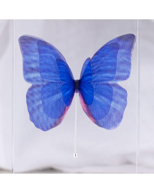 Oana Savu Blue Pin Silk Butterfly Brooch