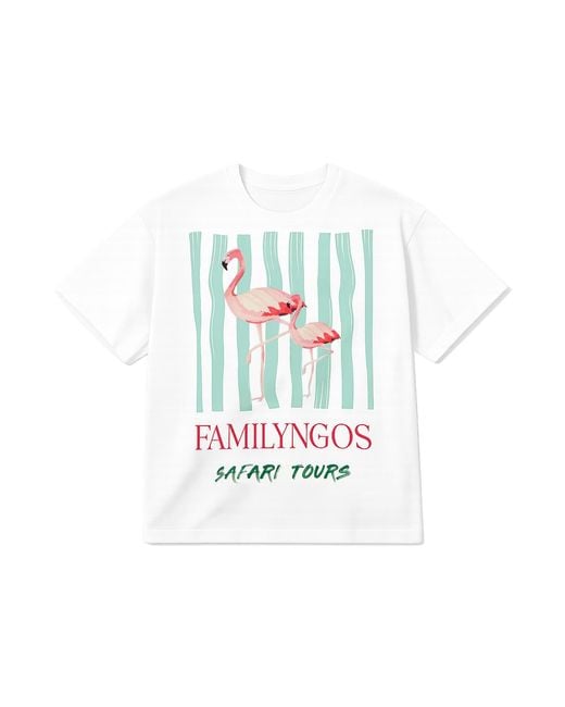 Yumi' White Retro Relaxed Flamingo Cotton T Shirt