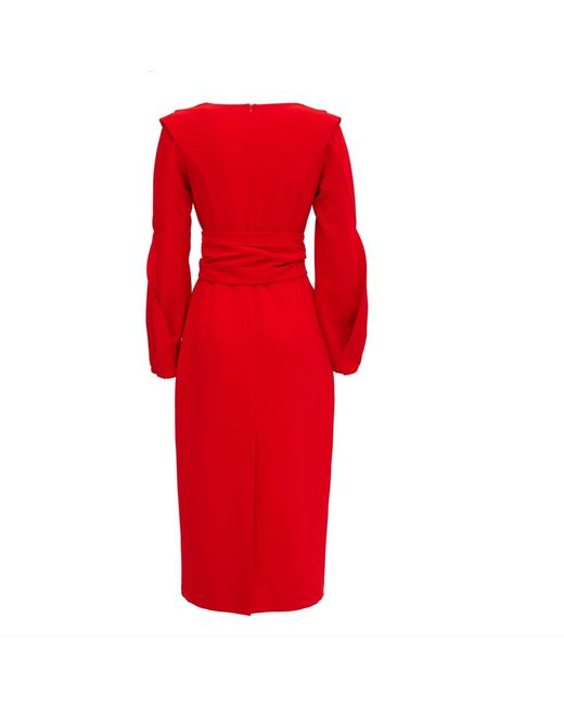Julia Allert Red Designer Fitted Midi Dress With Belt