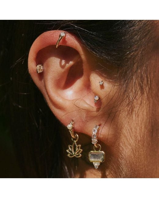 Zohreh Metallic Lotus Flower Hoop Earrings 9K