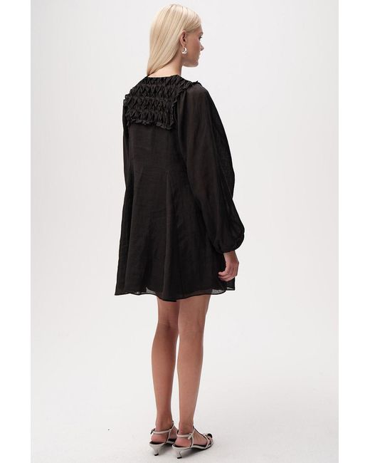Exquise Black Chaney Long Sleeve Linen Mini Dress