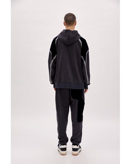 Pcfg Black Crochet Zip Up Hoodie for men