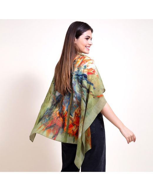 Alie Street London Green Amara Silk Wool Scarf Paradise Bloom