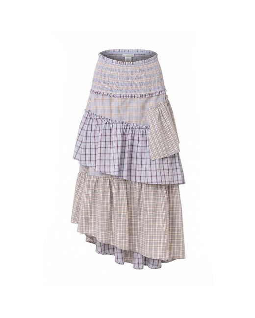 Amy Lynn Gray Thea Multi Check Smocked Tiered Skirt