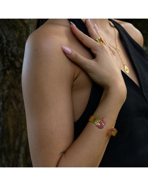 Ebru Jewelry Orange Guardian Ruby Elephant Cuff Bracelet