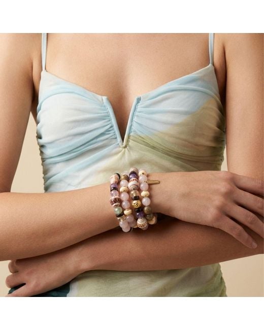 Jaredjamin Pink Iris Gemstone & Marine Shell Bracelet Set