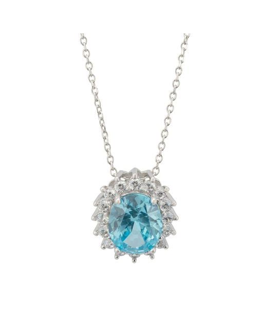 Latelita London Tatiana Oval Blue Topaz Pendant Necklace Silver