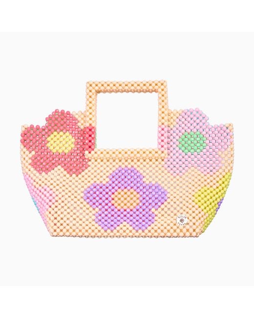 Tillie Beads Pink Daisy Square Handle Tote Bead Bag