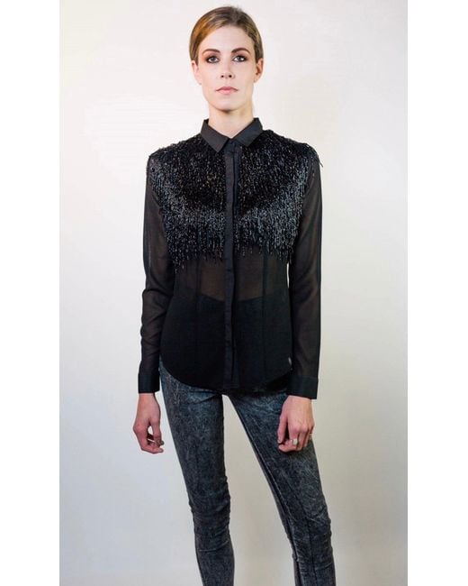 Any Old Iron Blue Beaded Fringe Shirt
