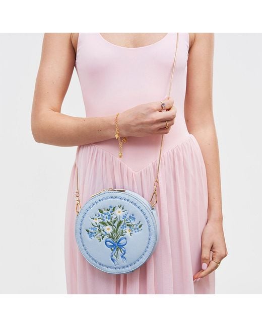 Fable England Blue Isabel Floral Bow Embroidered Circle Bag
