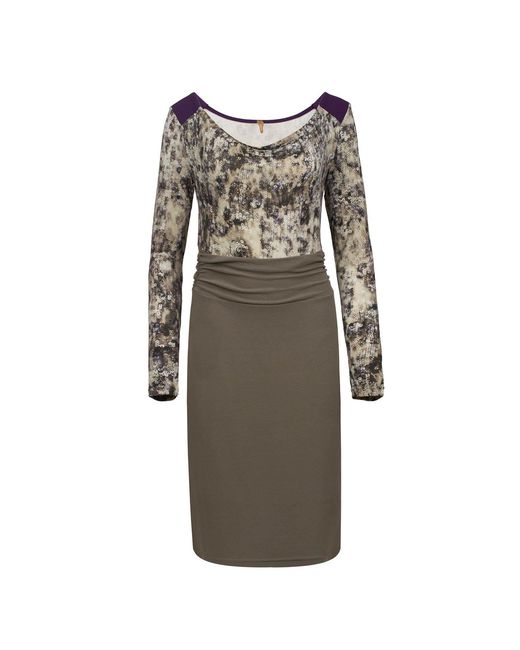 Conquista Gray Jersey & Punto Di Roma Cowl Neck Dress