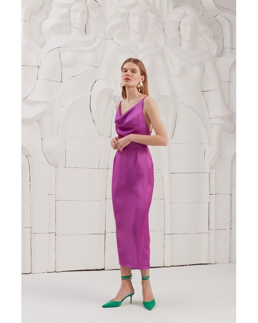 Undress Purple Kamea Satin Midi Cocktail Dress
