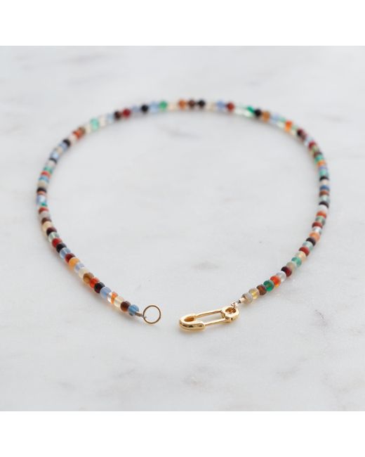 Kris Nations Metallic Mixed Agate Beads & Safety Pin Necklace
