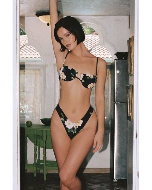 Montce Black Liz Floral Lulu Zig-Zag Stitch Bikini Bottom