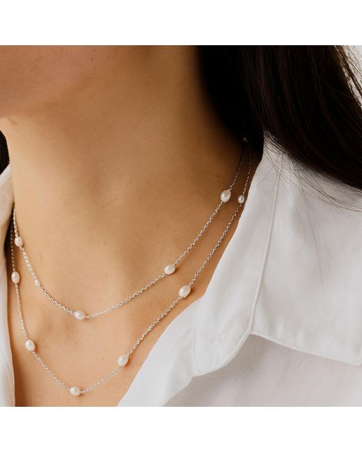 Unaloe Metallic Sterling Long Pearl Necklace With Mixed Natural Freshwater Pearls – Layered Statement Jewelry For