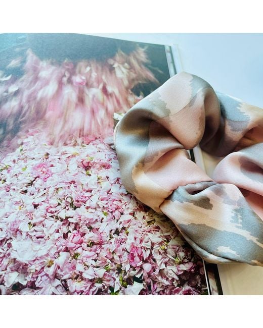 Soft Strokes Silk Pink Neutrals Pure Mulberry Silk French Scrunchie Abstract Print