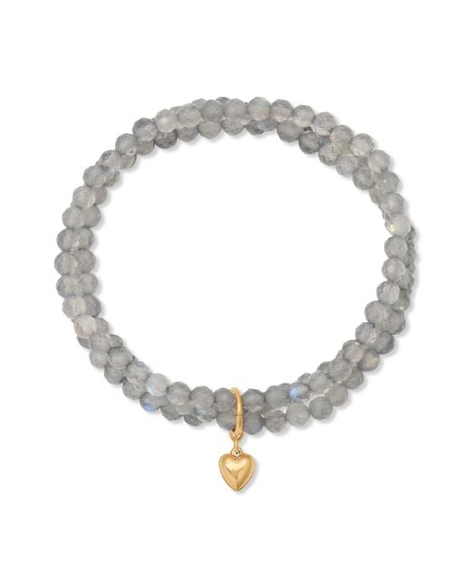 Heather Hawkins Jewelry Metallic Puff Heart Charm Three Strand Gemstone Stretch Bracelet