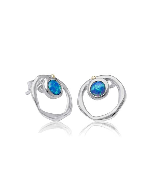 Isla Silver Blue Vibrant Opal Stud Earrings