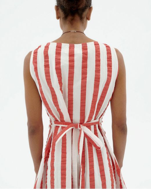 Thinking Mu Red Striped Seersucker Bow Cecile Dress