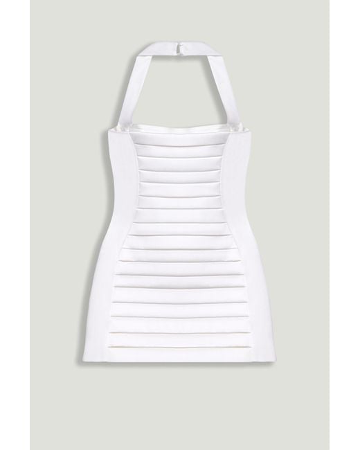 Nocturne White Halterneck Ruched Mini Dress With Button Detail