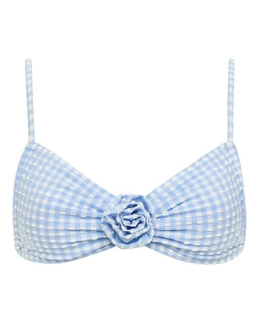 Montce Blue Peri Micro Gingham Devin Rosa Bikini Top