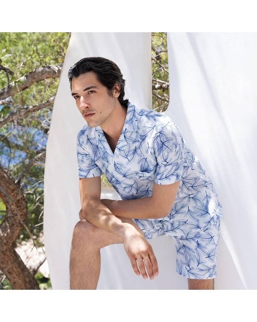 Haris Cotton Blue Printed Linen Bermuda Fern for men