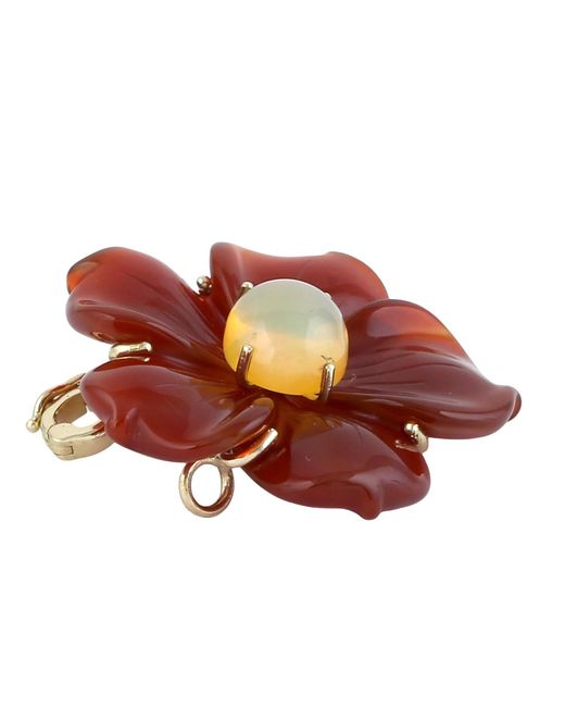 Artisan Red 14K Carved Onyx & Ethiopian Opal Flower Pendant