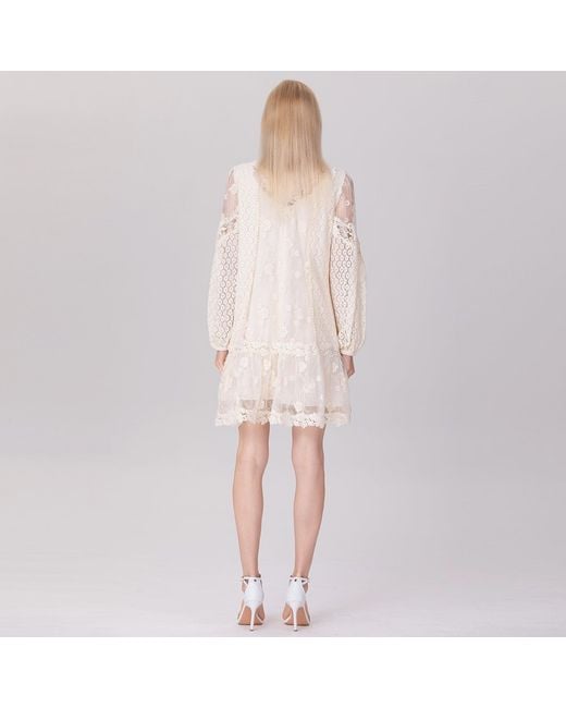 Smart and Joy Natural Multiple Laces And Tulle Baby-Doll Dress