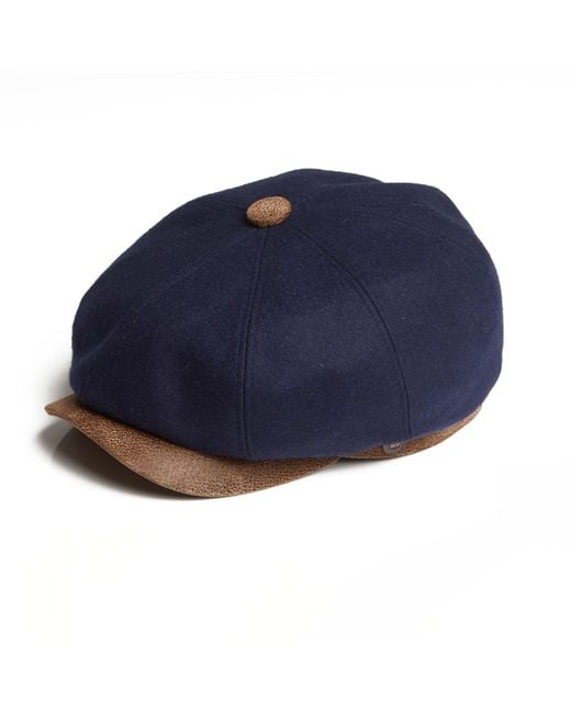Dasmarca Hats Blue Eden Wool Newsboy Bakerboy Peaky Cap With Leather Visor Peak for men