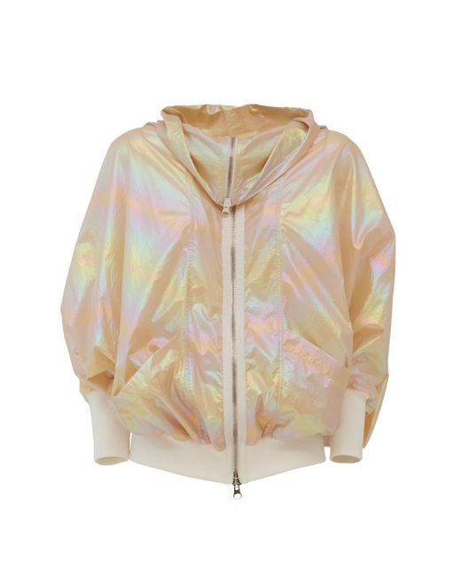 Julia Allert Natural Oversized Zip-Up Bomber Jacket Holographic Shiny