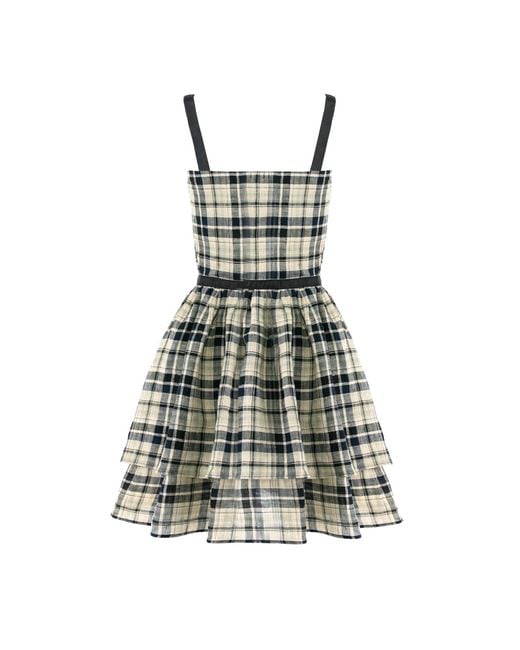 AVENUE No.29 Black Neutrals Checked Linen Gathered Mini Dress With Straps