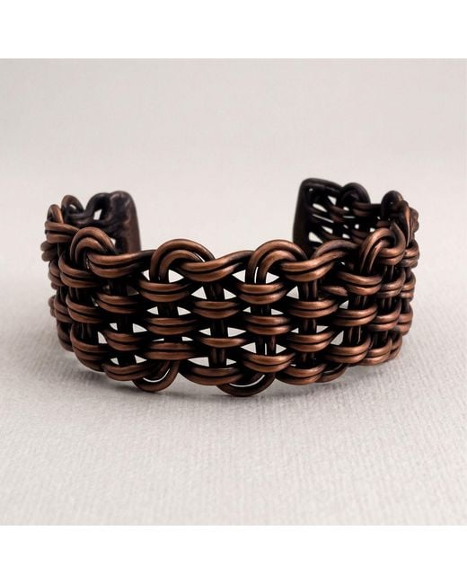 Anatoliacraft Black Handwoven Copper Wide Cuff Bracelet
