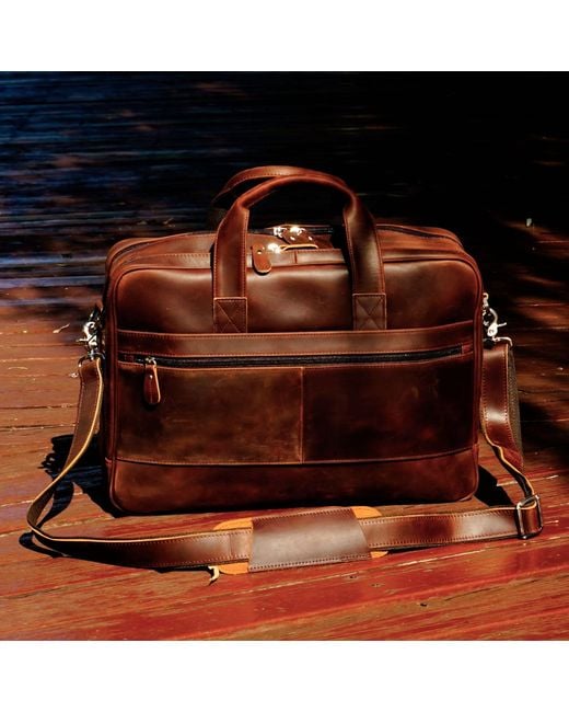 Touri Brown Genuine Leather Briefcase With Multiple Pockets for men
