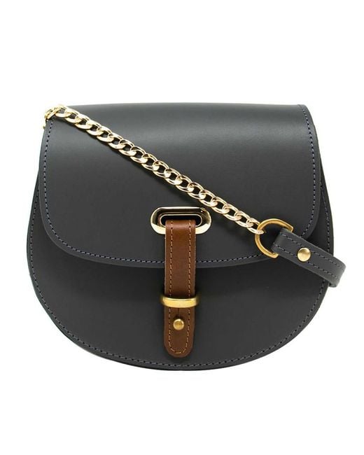 N'damus London Gray Mini Victoria Full Grain Leather Crossbody Saddle Bag With Chain