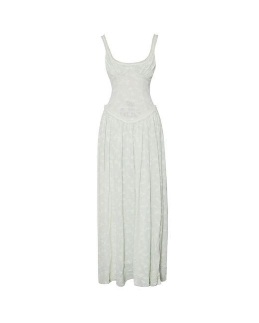 Miss Circle New York White Ulissa Light Square Neck Jacquard Textured High Slit Maxi Dress